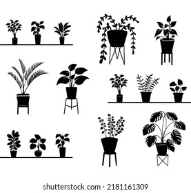 Set of Silhouette Potted Flower and Flower on stand Interior