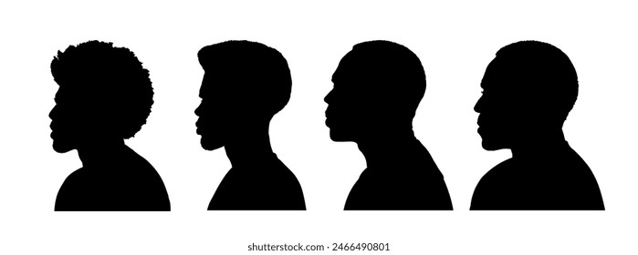 Set of silhouette profile face of black man,  - vector illustration