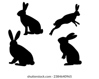 set. silhouette of a rabbit, shadow of a hare. easter bunny