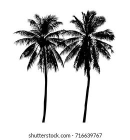 set of silhouette realistic coconut tree, isolated natural palm plant sign, vector illustration