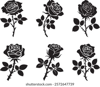 set of silhouette rose flower vector illustration art design freemium.ahr