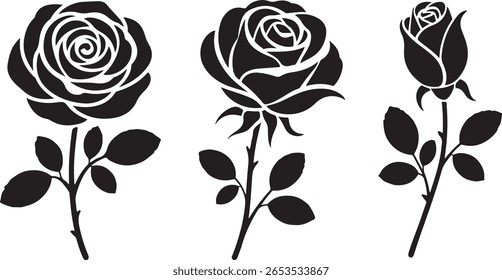 set of silhouette rose flower vector illustration art design for valentines day,silhouette rose flower vector illustration art design 