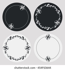 Set of silhouette round frames. Design element for logo, banners, labels, prints, posters, web, presentation, invitations, weddings, greeting cards, albums. Vector clip art.
