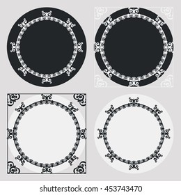 Set of silhouette round frames with floral elements. Design element for  logo, banners, labels, prints, posters, web, presentation, invitations, weddings, greeting cards, albums. Vector clip art.