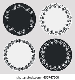 Set of silhouette round frames with floral elements. Design element for  logo, banners, labels, prints, posters, web, presentation, invitations, weddings, greeting cards, albums. Vector clip art.