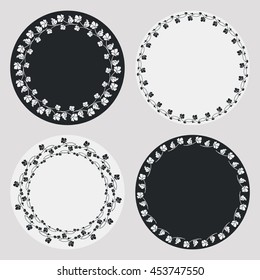 Set of silhouette round frames with floral elements. Design element for  logo, banners, labels, prints, posters, web, presentation, invitations, weddings, greeting cards, albums. Vector clip art.