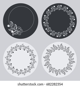 Set Silhouette Round Frames Floral Elements Stock Vector (royalty Free 