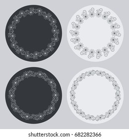 Set of silhouette round frames with floral elements. Design element for logo, banners, labels, prints, posters, web, presentation, invitations, weddings, greeting cards, albums. Vector clip art.
