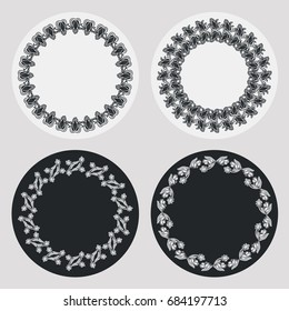 Set of silhouette round frames with floral elements. Design element for logo, banners, labels, prints, posters, web, presentation, invitations, weddings, greeting cards, albums. Vector clip art.
