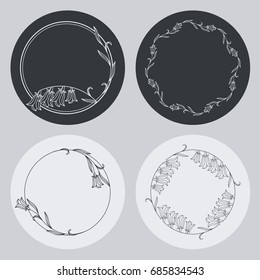 Set of silhouette round frames with floral elements. Design element for logo, banners, labels, prints, posters, web, presentation, invitations, weddings, greeting cards, albums. Vector clip art.