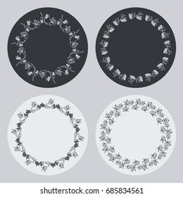 Set of silhouette round frames with floral elements. Design element for logo, banners, labels, prints, posters, web, presentation, invitations, weddings, greeting cards, albums. Vector clip art.