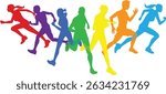 A set of Silhouette Runners Running or jogging. Active sports people healthy players fitness silhouettes concept.
