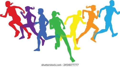 A set of Silhouette Runners Running or jogging. Active sports people healthy players fitness silhouettes concept.