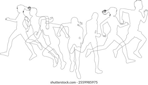 A set of silhouette runners running or jogging. Active sports people healthy players fitness silhouettes concept.