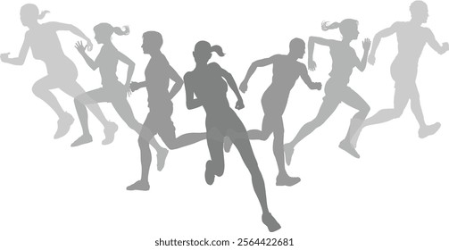 A set of silhouette runners running or jogging. Active sports people healthy players fitness silhouettes concept.