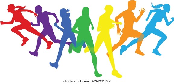 A set of Silhouette Runners Running or jogging. Active sports people healthy players fitness silhouettes concept.