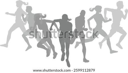 A set of silhouette runners running or jogging. Active sports people healthy players fitness silhouettes concept.