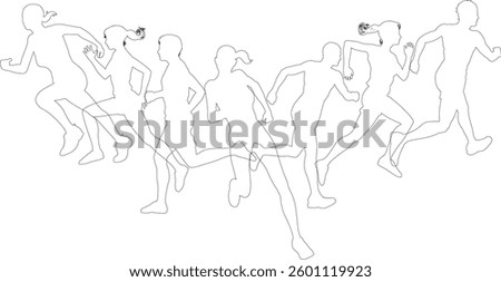 A set of silhouette runners running or jogging. Active sports people healthy players fitness silhouettes concept.