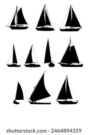 set of silhouette of a sailboat, silhouette of a yacht