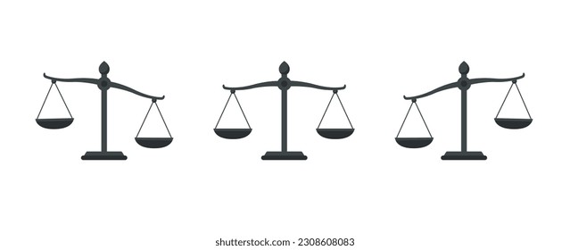 Set of silhouette scales. Set of different scales. Justice scales. Vector stock