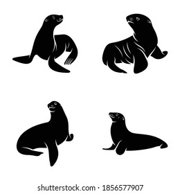 Set if silhouette sea lion vector illustration design, creative design.