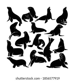 Set if silhouette sea lion vector illustration design, creative design.