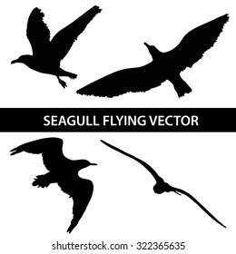 Set of silhouette seagull flying 4 in 1 on white background. Vector illustration