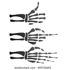 set of silhouette skeleton hand, different gestures, thumb up, pointer