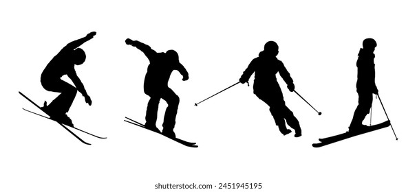 Set der Silhouette des Skifahrers, Skifahren - Vektorillustration