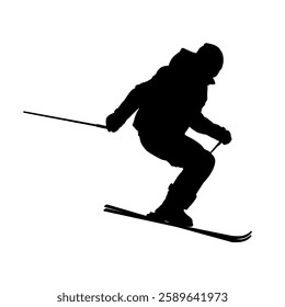 Set of silhouette of skier, skiing - vector illustration	