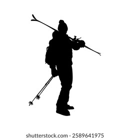 Set of silhouette of skier, skiing - vector illustration	