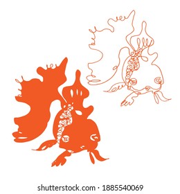 Está decorado con silueta de pequeños peces de colores caricaturizados dibujados a mano aislados en blanco. Elemento de diseño animal Doodle para la impresión de ropa de bebé, embalaje, papel de embalaje, papel tapiz, productos para niños.
