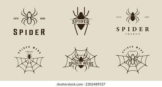 set of silhouette spider logo vintage vector illustration template icon graphic design. bundle collection of various insect arthropod sign or symbol with retro style