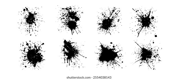 Set of silhouette splatter paint grunge drops. Blotter spots, splashes liquid ink paint element, drip design blob spray drop vector illustration