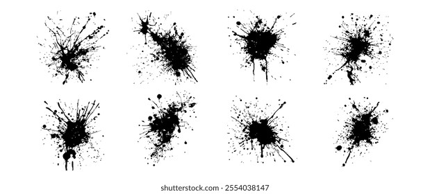 Set of silhouette splatter paint grunge drops. Blotter spots, splashes liquid ink paint element, drip design blob spray drop vector illustration