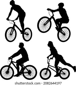 Set silhouette of a sports cyclist on a white background.