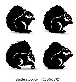 Set of silhouette squirrels, decoration for design, vector