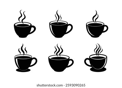 Set of a silhouette steaming hot coffee vector.