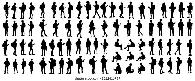 Set of silhouette of student. isolated on white background.