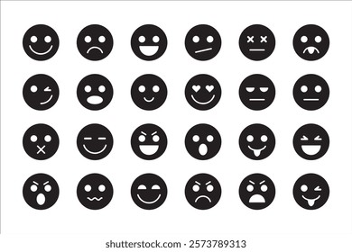 Set of silhouette style emoticons,emoticon vector icons