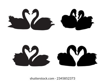 Set of silhouette swans - isolated vector images of wild birds