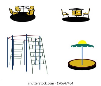 Set of Silhouette Swing Black on White Background. Vector Illustration.