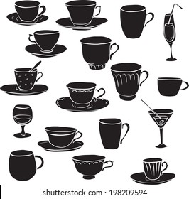 set of silhouette teacups, vector illustration