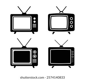 Set of silhouette television. Old television tv retro vintage icon silhouette minimalist clipart illustration.