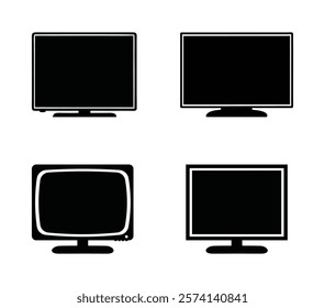 Set of silhouette television. Old television tv retro vintage icon silhouette minimalist clipart illustration.