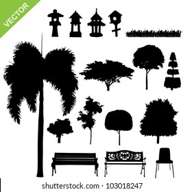 set of silhouette tree and garden vector