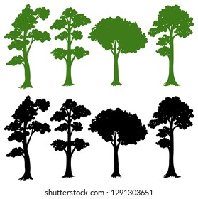 Set of silhouette tree illustration