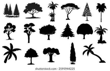 Set of silhouette tree vector design 