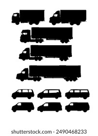 Set of silhouette of a truck, truck, transport, lory side view  - vector illustration