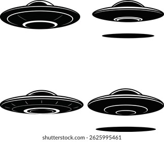 A Set of Silhouette UFO alien vector illustration